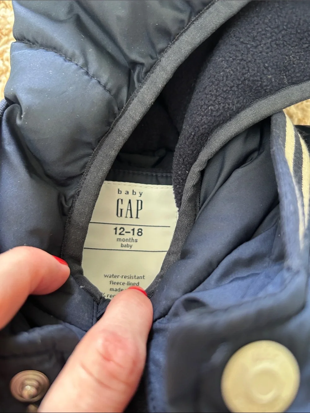 Baby Gap Navy and Cream Hooded Puffer Jacket